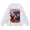 Camiseta com estampa de anime, lavagem desgastada, ombro caído, corte solto, estilo high street hip-hop, top casual de manga curta para adolescentes, em estoque