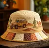 Sitio Web Independiente Transfronterizo Nuevo Modelo Coche de Viaje Patrón Bordado Acolchado Estampado Unisex Sombrero de Pescador Arcoíris Sombrero de Sol