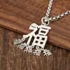 Cadena para suéter con diseño de colgante de cinco Fu linmen plateado, colgante con carácter Fu, joyería de moda nacional para mujer, todo-partido, éxito transfronterizo