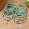 Pulseira Transfronteiriça de 11 Peças Estilo Boêmio Europeu e Americano Praia Fio Azul Dourado Contas Tartaruga Pingente de Franja Estilo Quente do Tiktok