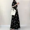 Ropa de Mujer Transfronteriza 2025 Nuevo Traje de Verano Cuello Camisero Vestido Floral Pequeño Falda de Línea A Adelgazante Manga Corta Falda Larga