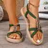 Sandalias bohemias verdes con cuentas para sesión de fotos de vacaciones, estilo transfronterizo, tiras finas, venta al por mayor, talla grande para mujer, sandalias de viaje con suela gruesa