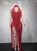 Vestido de performance brilhante com franjas longas e mangas compridas, estilo europeu e americano, vestido gogo para boate, vestido de noite longo justo com gola halter
