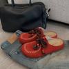Zapatillas de Media Piel Cerradas para Mujer, Estilo Moda Mamá Uva, Cuero Genuino, Estilo Birkenstock, con Cordones, para Exteriores, que Aumentan la Altura, Adecuadas para Primavera y Otoño