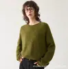 Suéter de punto de lana de yak 100% para otoño e invierno, cuello redondo, corte holgado, manga larga, con estructura de silueta recta