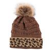 Europa e Estados Unidos transfronteiriços no outono e inverno novo chapéu de tricô grosso quente para mulheres chapéu de lã de inverno moda leopardo chapéu de pelúcia