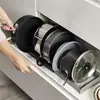 Estante de almacenamiento multifuncional para gabinetes de cocina con drenaje, soporte para tapas de ollas, organizador retráctil para utensilios de cocina y tapas de ollas en la encimera