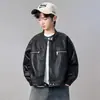 Jaqueta de Couro Masculina Estilo Primavera e Outono 2026 Nova Jaqueta de Couro da Moda para Crianças de Tamanho Médio a Grande Roupa Exterior Masculina