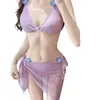 Su Xingjia Tamanho Plus Doce e Fofo Menina Laço Estilo Puro Desejo Maiô de Três Peças Bikini Feminino