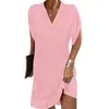 En stock 2026 transfronterizo europeo y americano Amazon nuevo vestido de mujer primavera-verano cuello en V plisado manga murciélago color liso