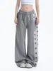 Pantalones casuales de estilo hip-hop americano con bloques de color y estampado de estrellas para hombres y mujeres, cintura elástica, pierna ancha, pantalones deportivos de calle para baile, modernos