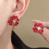 Pendientes de Flor Roja Ancola Retro Francés de Aguja Plateada, Nuevos Pendientes de Diseño Simple de Lujo Juvenil para Mujer Otoño e Invierno