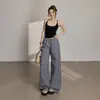 Calça Wide Leg Solta Retro de Duas Cores com Padronagem Xadrez, Versátil, Emagrecedora, Estilo Preguiçoso, Perna Reta, Design de Botão, Calça Casual para Mulheres, Atacado