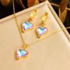 Conjunto de collar y pendientes de cadena de acero inoxidable con colgante de amor y diamantes de imitación de colores, joyería para mujer, moda transfronteriza