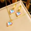 Moda transfronteiriça novo pingente de amor com strass colorido corrente de aço inoxidável brincos conjunto de joias para mulheres