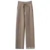 Pantalones Casuales de Lana de Punto Cálidos para Otoño/Invierno, Pierna Ancha, Ajustados, Versátiles, Color Sólido, con Cordón en la Costura Central, Cachemira