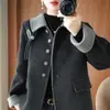 Abrigo de lana de doble cara para mujer de mediana edad y mayor, de lana pura, con bloques de color, rejuvenecedor, estilo corto, 26 nuevo cárdigan de otoño