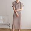 Calidad de Mostrador Verano 2024 Clásico Miyake de Gama Alta Moda Plisada Solapa Casual Talla Grande Suelto Vestido