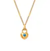 Rice Duoduo Simples Azul Turquesa Cadeado de Amor Pingente Pequeno Colar Empilhado na Clavícula Corrente de Pescoço Plated 18K Gold de Aço Inoxidável para Mulheres