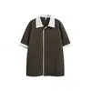 Ace Verano Nuevo Estilo Estilo Hong Kong Yuppie Camisa de Manga Corta para Hombre Holgada Rayas Patchwork Falsa de Dos Piezas Camisa Hc2718