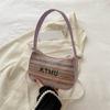 Bolso de Paja Estilo Coreano Estilo Étnico Color de Contraste Nuevo de Moda Primavera y Verano Bolso Simple de Media Luna Bolso Portátil Simple de Perla para Debajo del Brazo