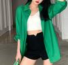 Camisa de Estilo Retro Verde Estilo Perezoso de Nueva Colección Primavera 2026 Corte Holgado para Mujer