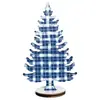 Decoración de mesa de árbol de Navidad de madera con tonos azules, diseño transfronterizo, con cuadros de búfalo y copos de nieve para uso en las fiestas de invierno