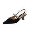 Súper Adelgazantes~ Zapatos Mary Jane Plateados con Puntera Puntiaguda y Espalda Abierta con Pedrería Estilo Francés, Sandalias Pequeñas de Cuero con Tacones Pequeños y Punta Cerrada para Mujer en Verano