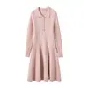Vestido de cachemira grueso, semiabierto de cuello polo, con botones para mujer, perfecto para usar en capas o como prenda exterior en otoño e invierno