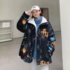 Jaqueta Casual Masculina de Lã de Cordeiro, Dupla Face, Versátil, Moda, com Zíper, Estampa Completa Graffiti, Jaqueta de Desenho Animado, Bonita