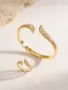 Pulsera Anillo Set de Oro Chapado con Pedrería de Moda Amazon Transfronterizo Europeo Joyería de Pulsera de Lujo para Mujer Venta al por Mayor