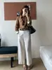Imprescindible para el otoñoMarrón Caramelo Italiano100% Ramio Old Money Hombro Recto Camisa Adelgazante para Mujer 2608