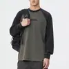 Sudadera de Manga Larga Nueva Otoño e Invierno 2025 para Hombre, Talla Grande Holgada, Camiseta Base con Cuello Redondo Empalmado, Ropa Top Marca Trbottomy