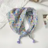 Pañuelo pequeño cuadrado de algodón y lino con borlas de 58 cm Protector de cuello Bufanda suave Pañuelo decorativo para la cabeza Pañuelo floral Retro Pequeño Fresco