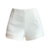 Pantalones cortos de lana gruesa blancos para mujer, ropa exterior de otoño e invierno, cintura alta, adelgazantes, piernas largas, pantalones de pierna ancha, pantalones de base de línea A