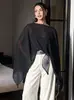 Camisa de protección solar de estilo francés, fina, transparente, con dobladillo asimétrico, top casual holgado de manga larga tipo murciélago, con caída, para mujer
