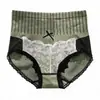 Calzones de algodón triangulares sin costuras de encaje de color contrastante de tiro alto para mujer, control de abdomen, moldeadores, moño, lencería sexy para mujer, suministro transfronterizo