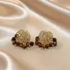 Brincos Maillard Outono e Inverno para Mulheres, Brincos de Luxo Leve de Nicho, Brincos Elegantes Populares Estilo Retrô com Pedra Olho de Tigre