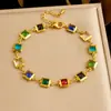 Collar con Cadena de Acero Inoxidable Chapada en Oro, Cuadrado de Vidrio Incrustado con Diamantes, Set de Joyería Estilo Coreano Estilo Ins Pedido de Prueba de Lote Pequeño