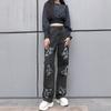 Jeans Simples Slim-fit Estampado de Origem Transfronteiriça para Mulheres - Comércio Exterior Europeu e Americano