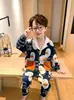Pijama de Poliéster y Algodón para Niños, Conjunto de Manga Larga y Pantalón Largo para Primavera y Otoño, Adecuado para Niños Mayores, Ropa de Casa tipo Cárdigan Infantil que se Puede Usar Afuera
