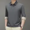 2025 Nova Camisa Polo Masculina Manga Longa Tendência para Homens Jovens e de Meia-Idade, Camiseta Básica Casual Masculina