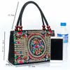 Suministro Transfronterizo Bolso de Mano Bordado por Ambos Lados Estilo Étnico con Accesorios de Cuentas de Madera y Cremallera de Doble Capa Bolso Tote de Lona Portátil