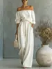 2026 Europeo y Americano comercio exterior Amazon sitio independiente moda casual elegante para mujer top sin hombros y pantalones de pierna ancha conjunto de dos piezas