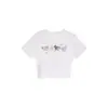 Camiseta Negra de Manga Corta y Cuello Redondo para Mujer, Nuevo Estilo de Verano, Diseño con Estampado de Gato de Dibujos Animados, Top Corto Adelgazante