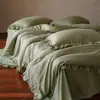 Conjunto de Quatro Peças em Renda Lisa Colorida Classe A, Lavado à Areia, Tencel Lenzing, Capa de Edredom Simples Lisa de Verão Sedosa para Dormir Nu