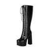Nuevas Botas de Caballero de Encaje Estilo Británico Caña Alta Charol Botas para Mujer Botas de Tacón Grueso Estilo Callejero Botas de Moda 40-48 Botas de Comercio Exterior
