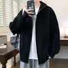 Cárdigan de punto con cremallera y cuello semi-alto estilo coreano para hombre, suéter holgado y suave, adecuado para el uso diario, chaqueta exterior de color liso simple