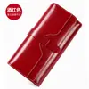 Carteira Feminina de Couro Puro Três Dobras Longa Fivela Couro Couro Bovino Porta-Cartões Múltiplos Grande Capacidade Estilo Coreano Carteira Feminina Carteira