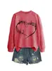 Amazon eBay Tienda Independiente Informal Cómoda de Moda para Mujer Sudadera de Manga Larga con Cuello Redondo con Nota Musical y Corazón para Comercio Exterior